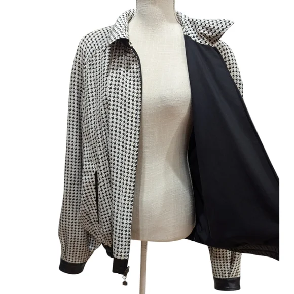 VTG One Hundred % Bijan! Cashmere & Silk Reversible Short Jacket w/ Leather Trim